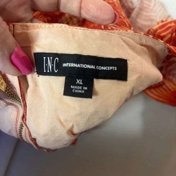 INC International Concepts 2 Piece Set XL Tropical Print Crop Top & Pants Orange - Picture 5 of 11